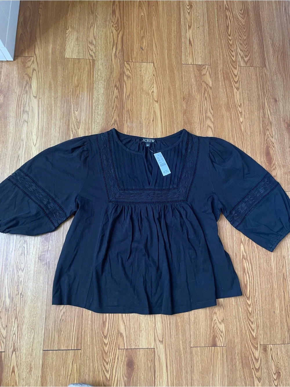 J. Crew Lace-trim puff-sleeve shirt in broken-in jersey